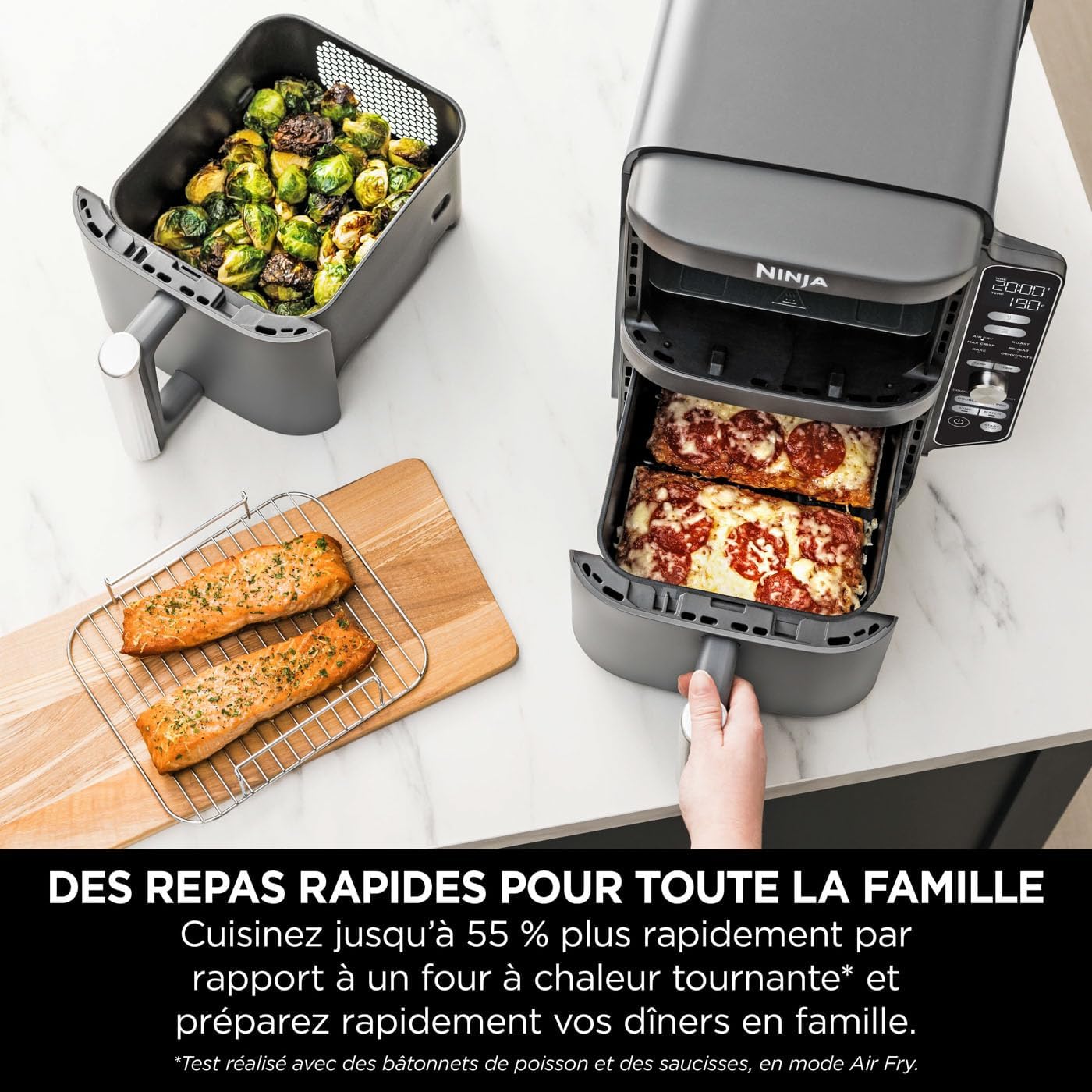 Ninja Double Stack XL Friteuse sans huile, friteuse verticale à 2-tiroirs, 4-niveaux cuisson, 2-tiroirs et 2-grilles, design compact, capacité de 9,5L, 6-fonctions de cuisson, 8-portions