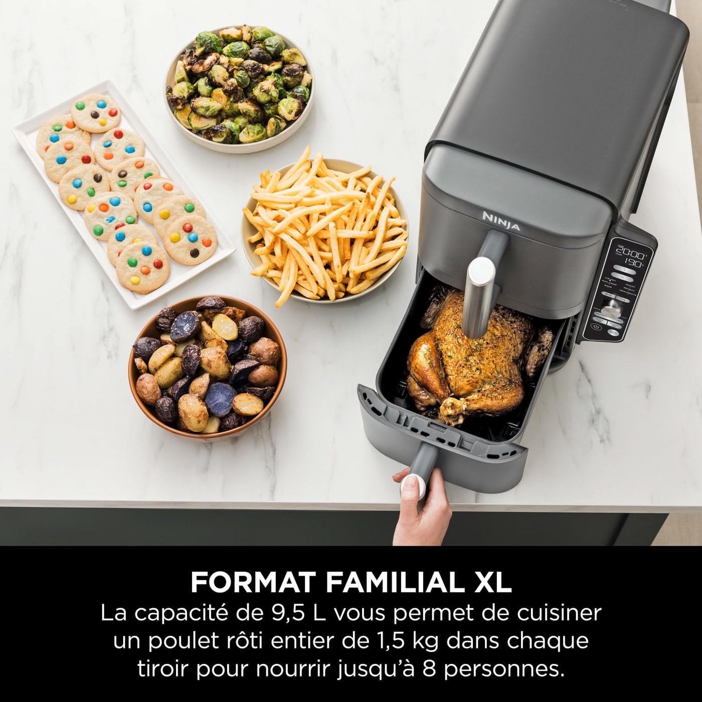 Ninja Double Stack XL Friteuse sans huile, friteuse verticale à 2-tiroirs, 4-niveaux cuisson, 2-tiroirs et 2-grilles, design compact, capacité de 9,5L, 6-fonctions de cuisson, 8-portions