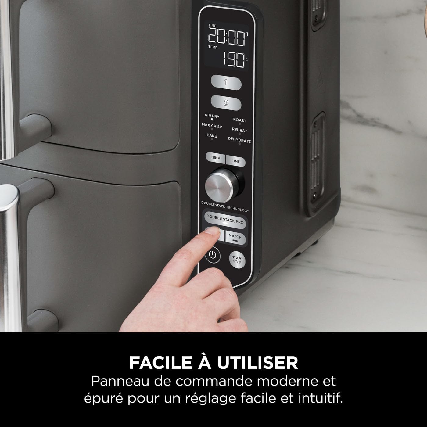 Ninja Double Stack XL Friteuse sans huile, friteuse verticale à 2-tiroirs, 4-niveaux cuisson, 2-tiroirs et 2-grilles, design compact, capacité de 9,5L, 6-fonctions de cuisson, 8-portions